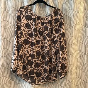 LOFT pink and gray floral dress blouse